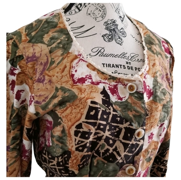 π¨π¦ 90s Autumn Color Floral Blouse With Lace Detail and a Bell Sleeves Size Small - Picture 5 of 10